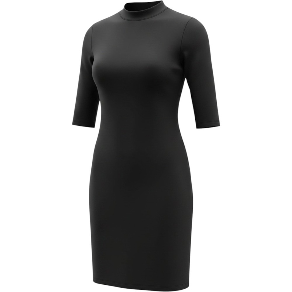 Eileen Fisher Dress Women M Black Excellent Mock Neck Elbow Sleeve Jersey Shift